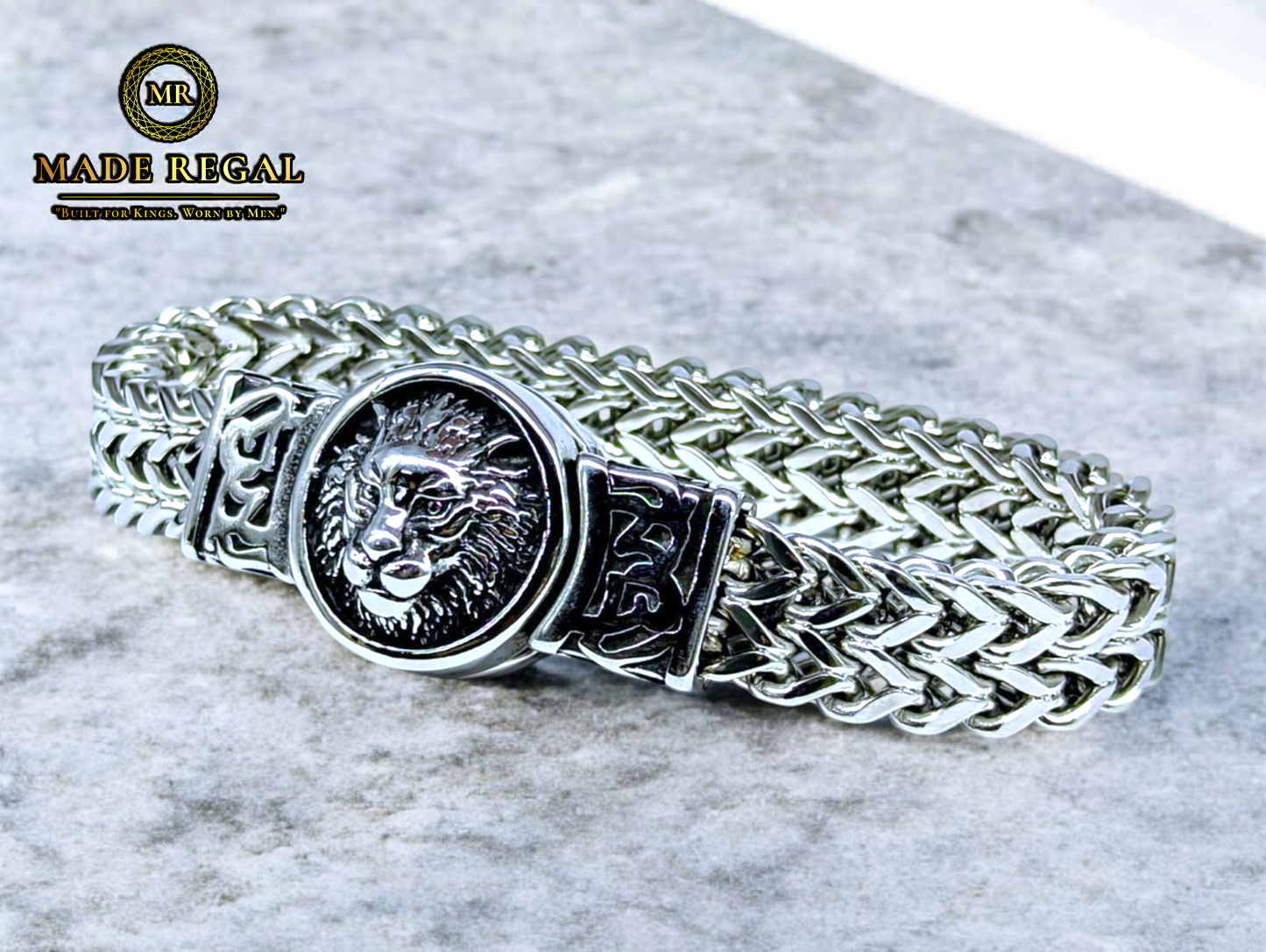 Lion Silver Oxidized Bracelet with Magnetic lock - 23cm