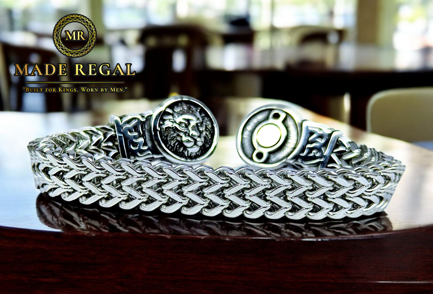 Lion Silver Oxidized Bracelet with Magnetic lock - 23cm