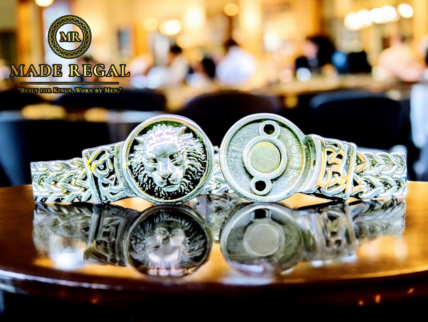Lion Silver Oxidized Bracelet with Magnetic lock - 23cm