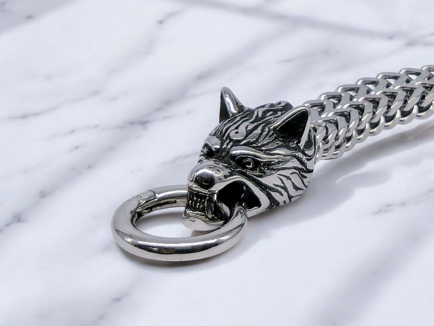 Oxidized Double Wolf Steel Bracelet - 23cm