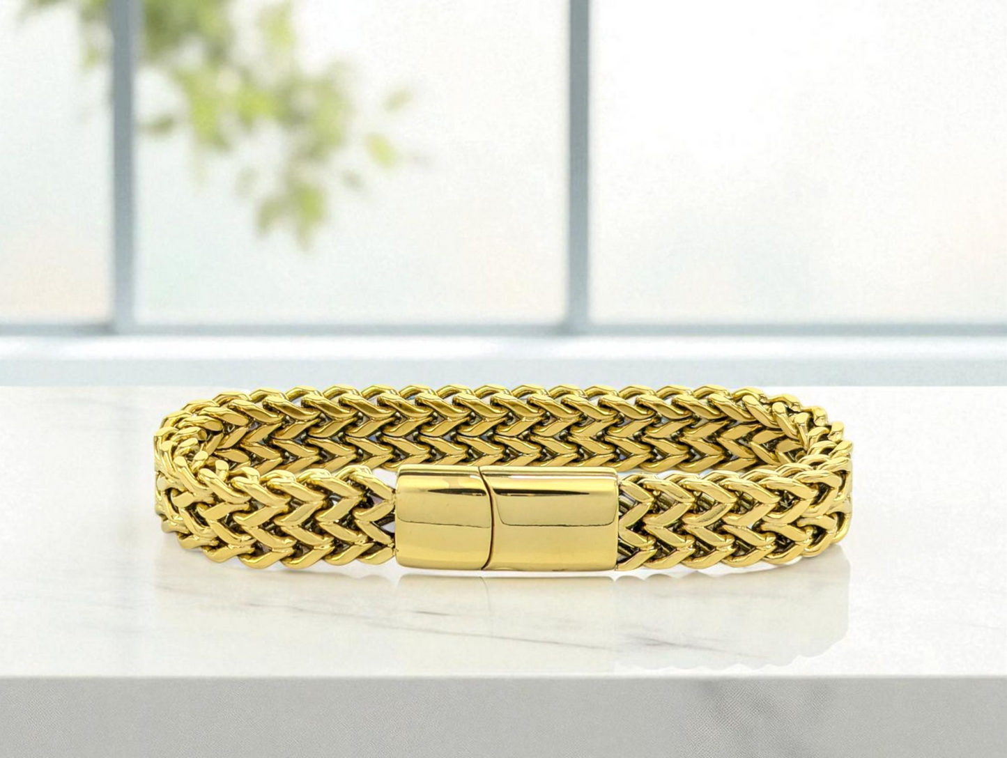 Luxurious Gold-Tone Braided Bracelet – 8mm