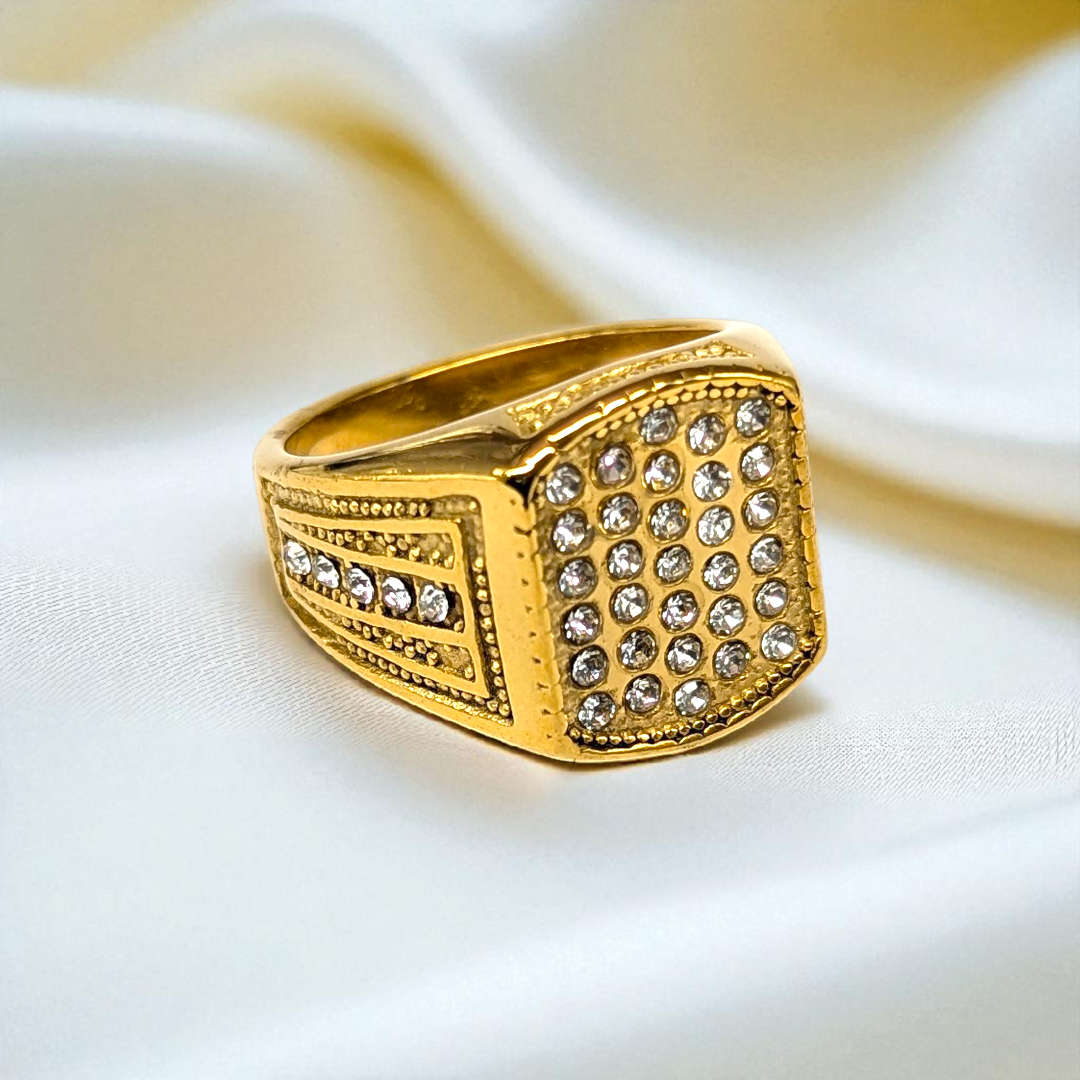 Regal Crown Ring β Gold Finish with Sparkling Stones