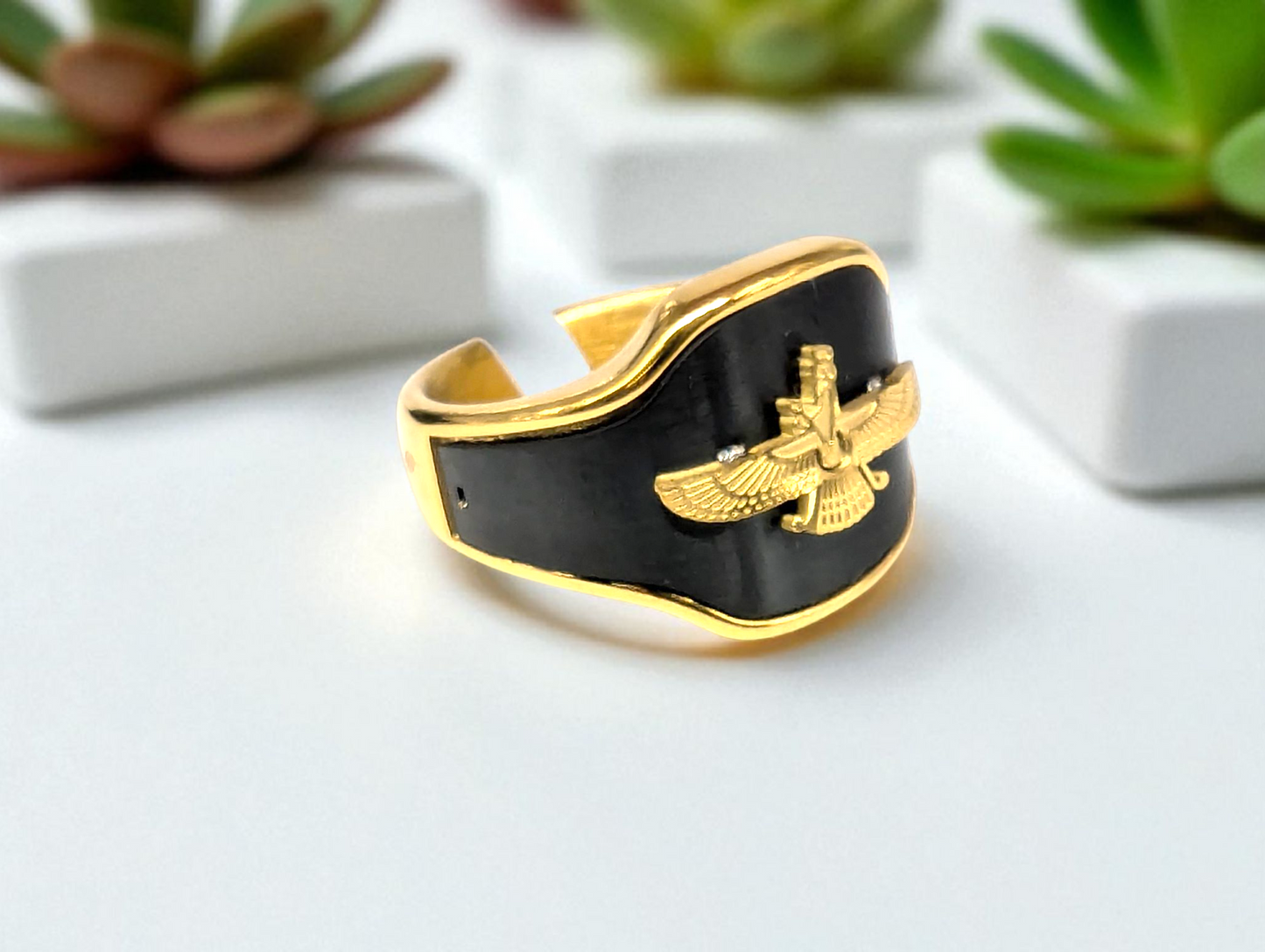 Faravahar Gold & Black Ring