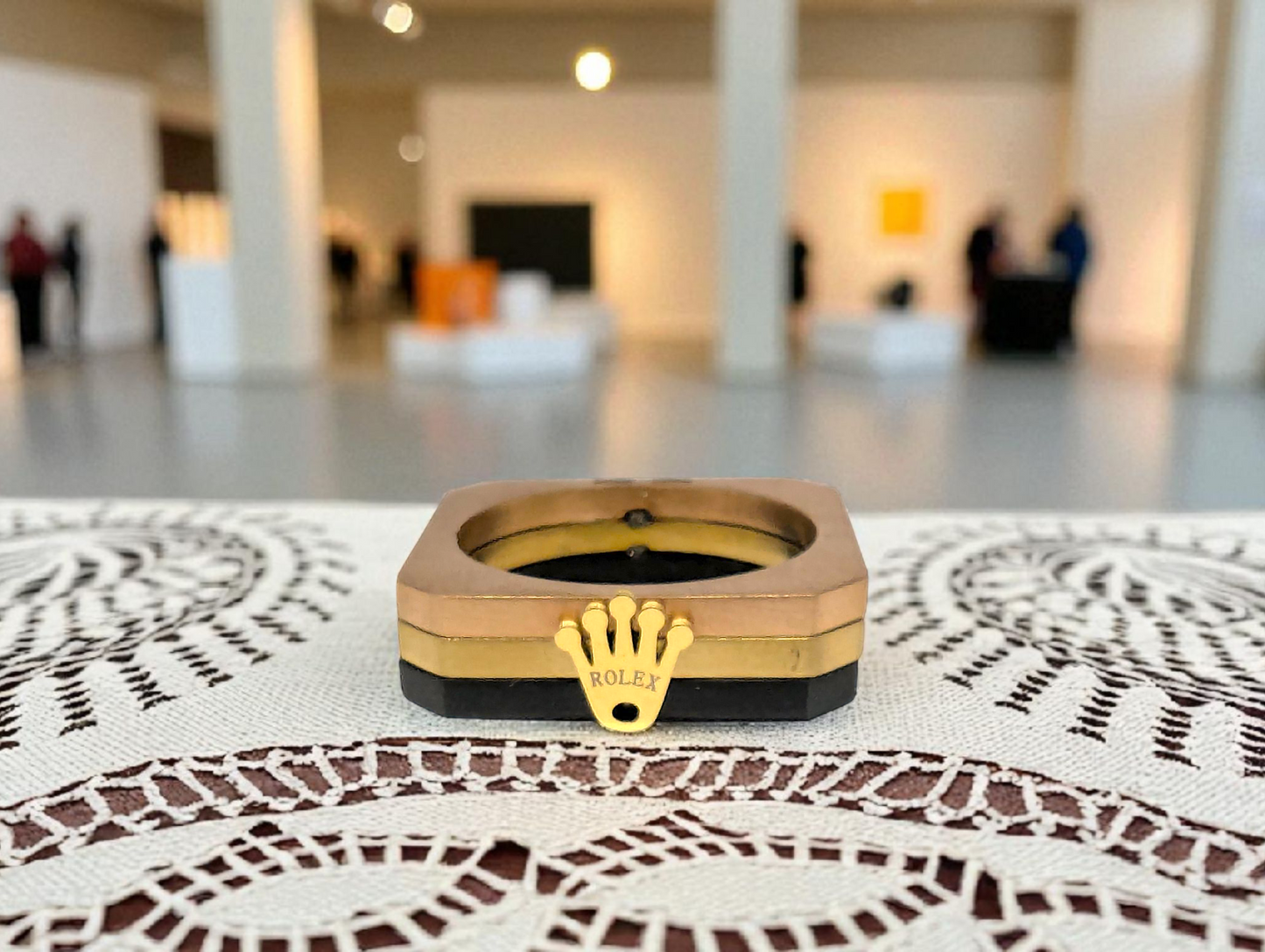 Crown Emblem Triple-Tone Square Ring