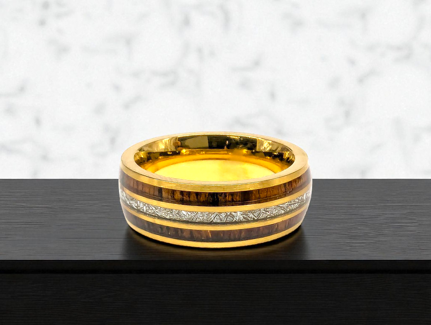 Triple-Tone Wood Inlay Tungsten Ring