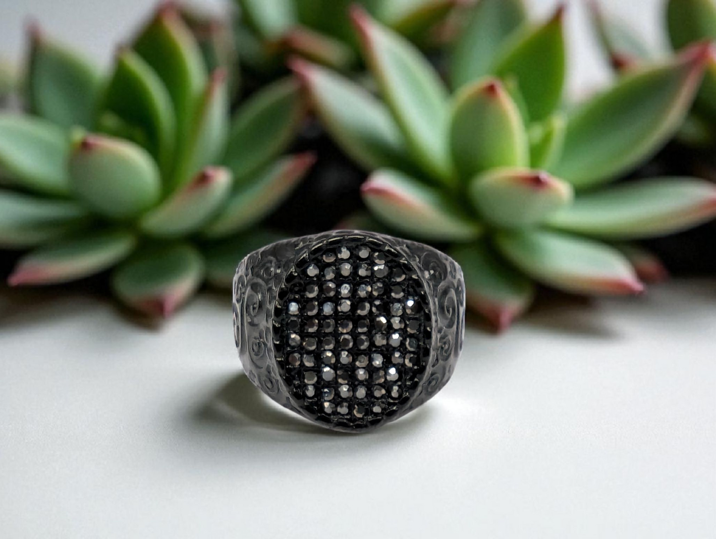 Black Crystal Swirl Statement Ring