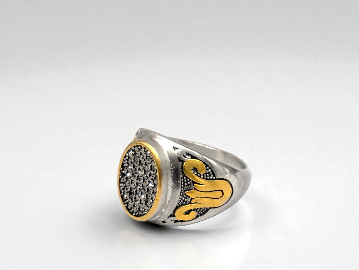 Silver & Gold Snake Accent Crystal Ring