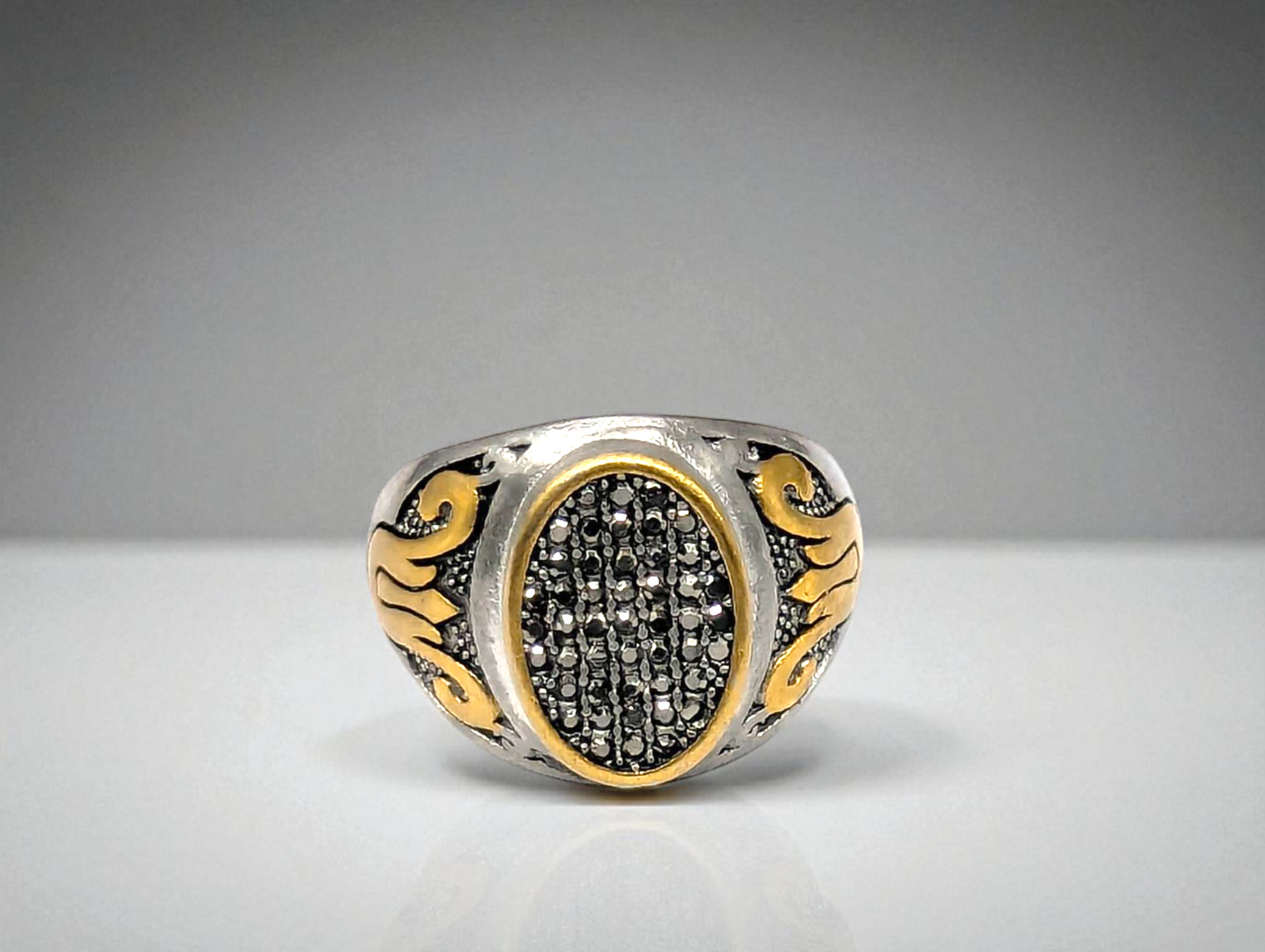 Silver & Gold Snake Accent Crystal Ring