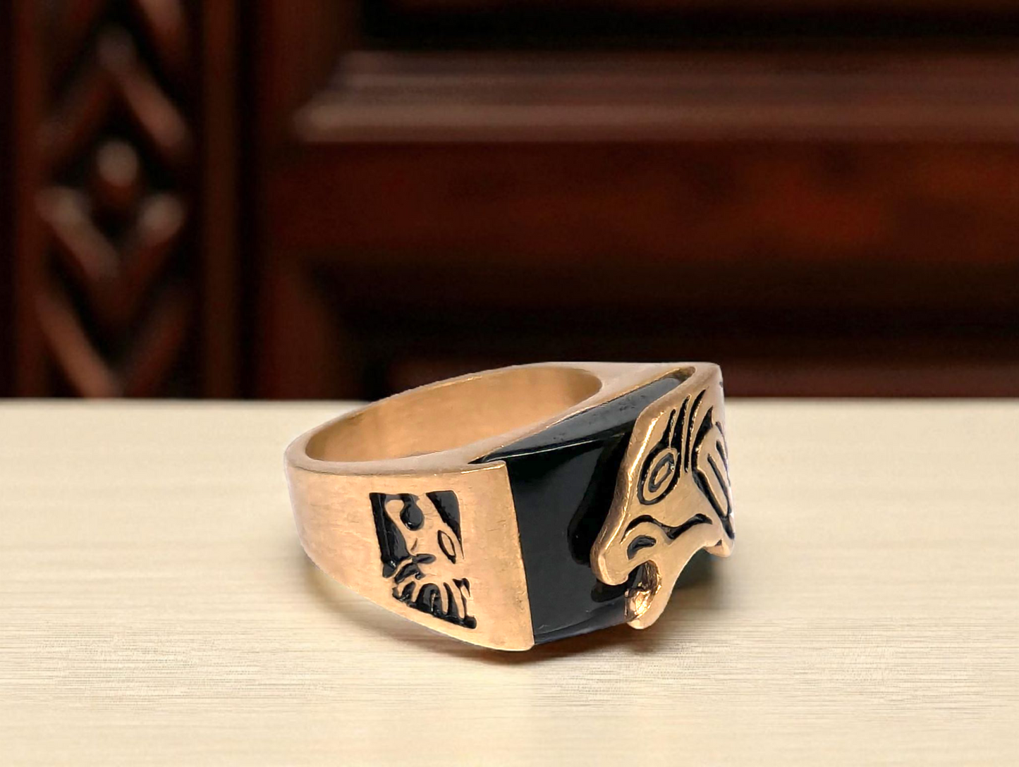 Bronze & Black Cheetah Head Statement Ring