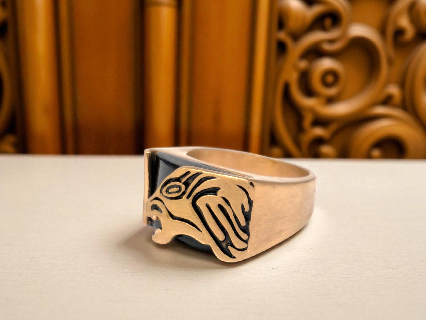 Bronze & Black Cheetah Head Statement Ring
