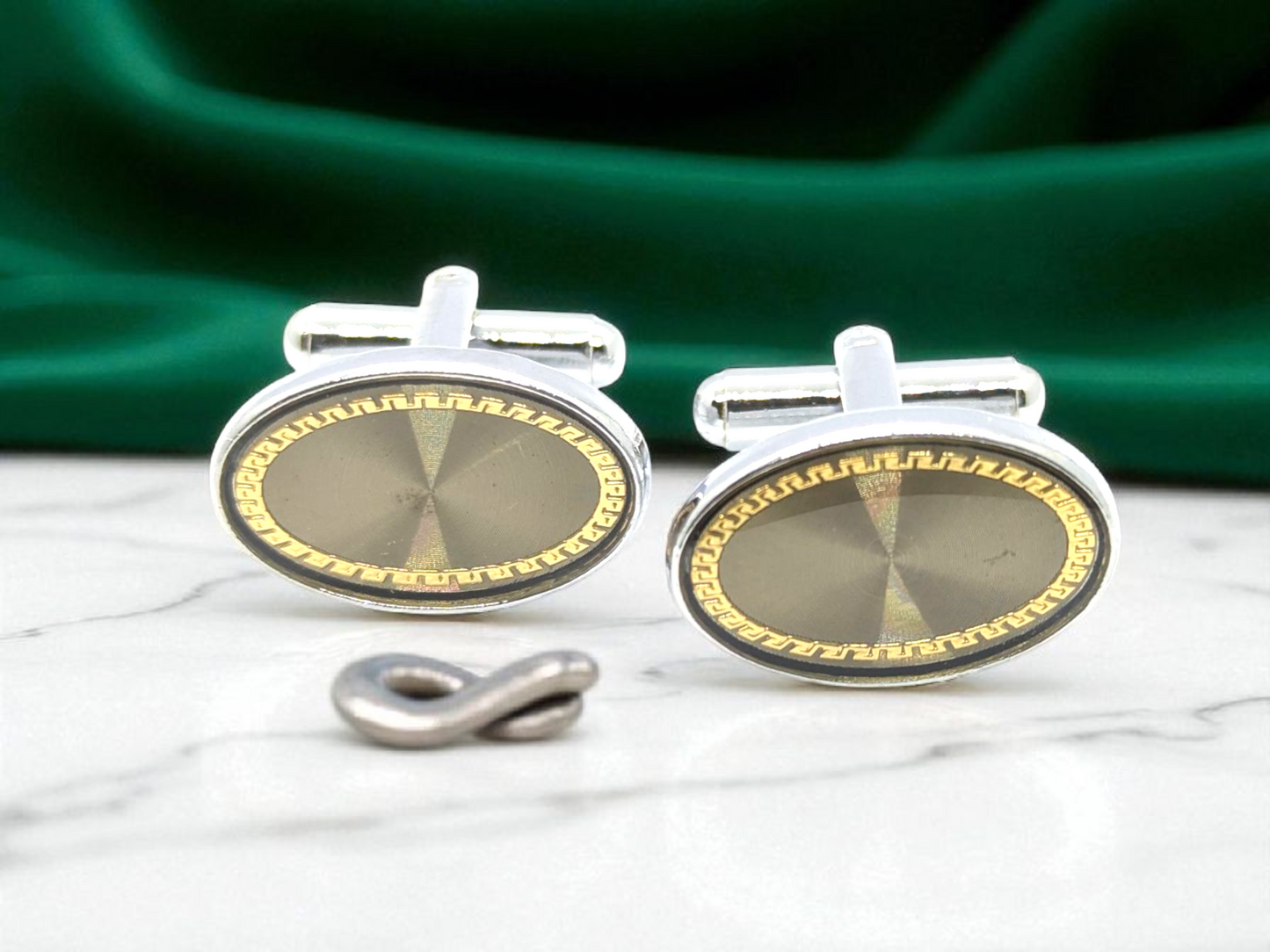 Elegant Beige Cufflink & Tiepin Set