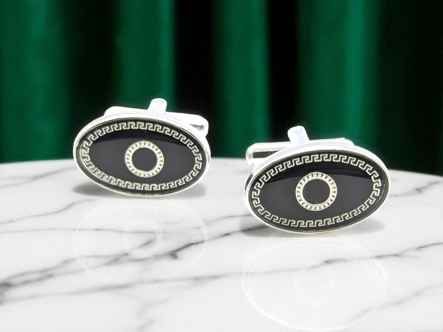 Silver Black Cufflink & Tiepin Set