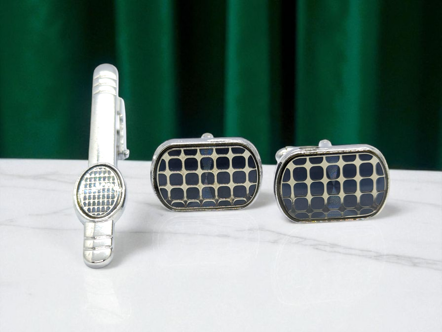 Blue check Cufflink & Tiepin Set