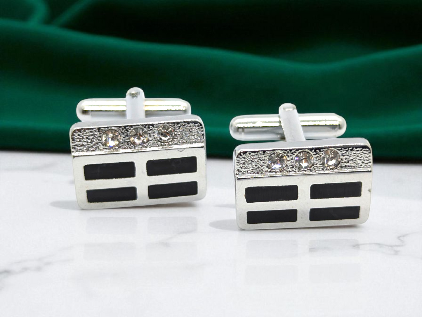 Silver check round Cufflink & Tiepin Set