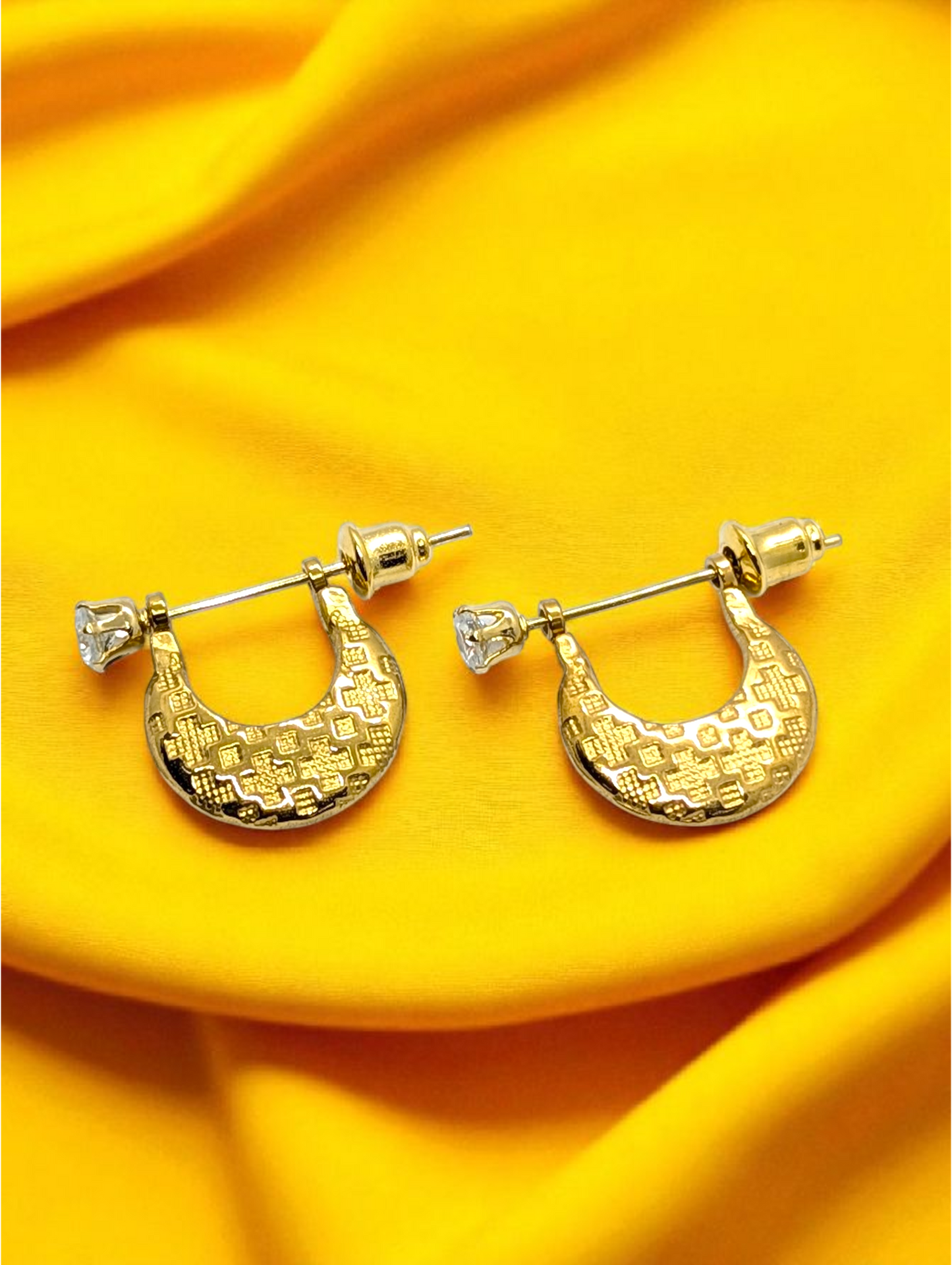 Men’s Gold-Toned Hoop Earrings with Clear Stone Accent