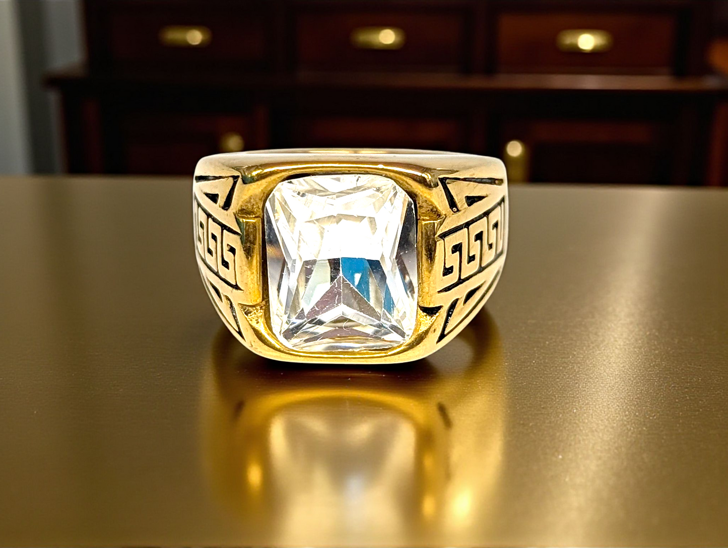 Gold-Tone Ring with Clear Crystal Stone