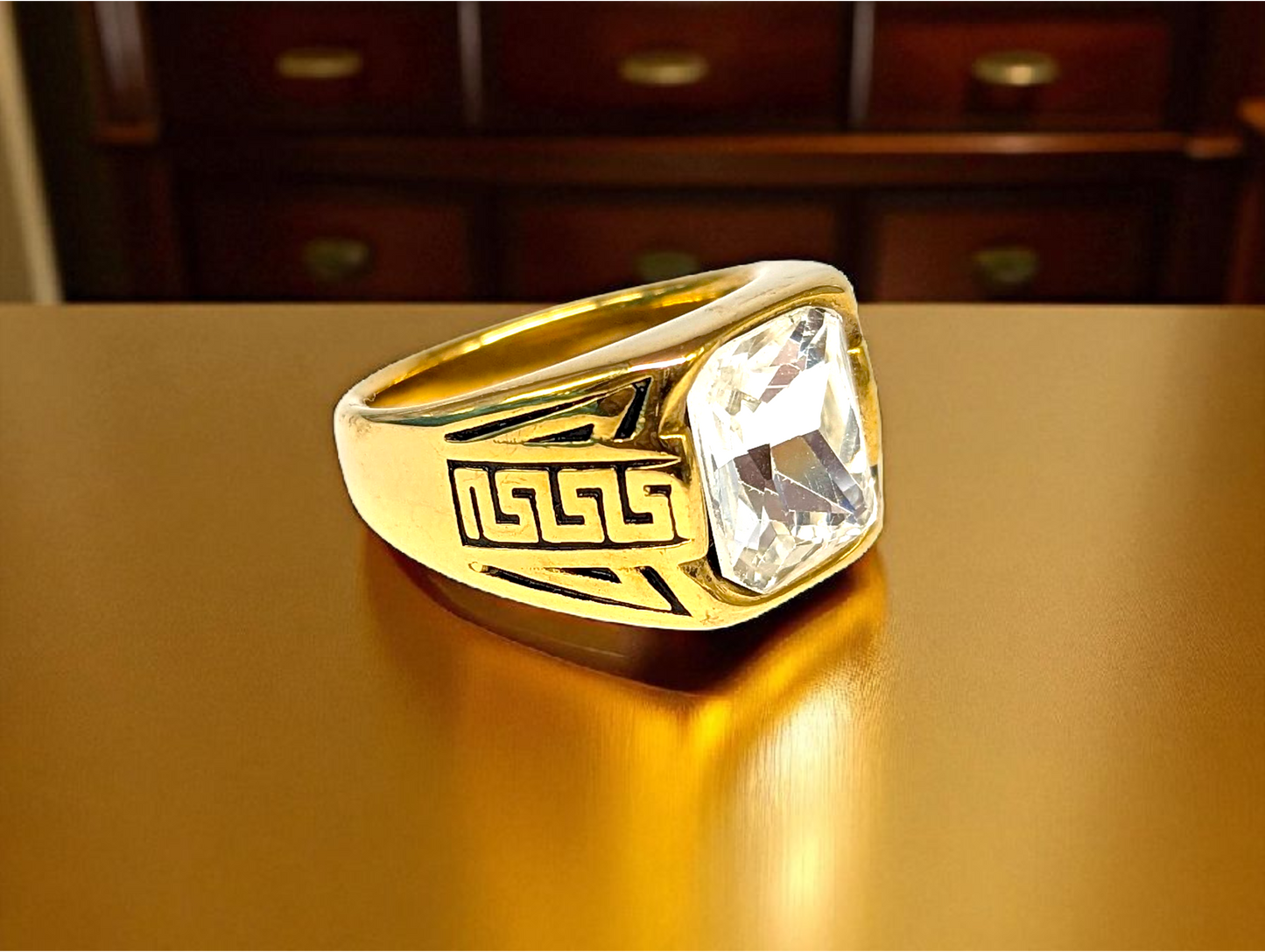 Gold-Tone Ring with Clear Crystal Stone