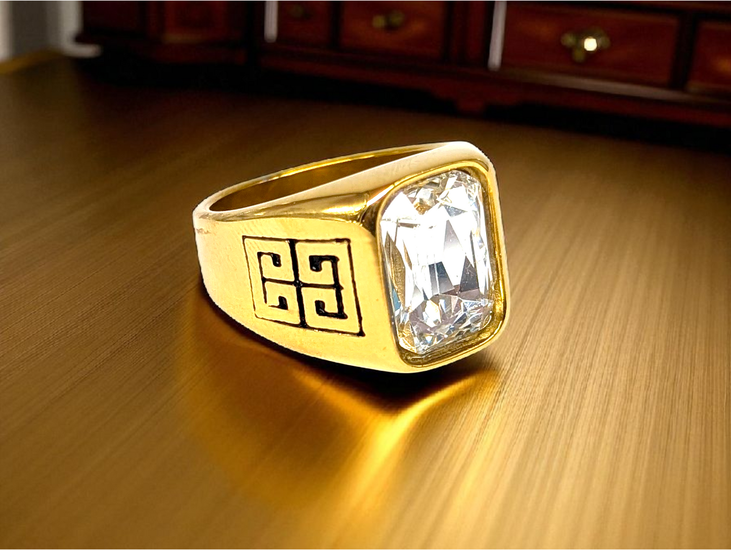 Gold-Tone Ring with Radiant Clear Stone