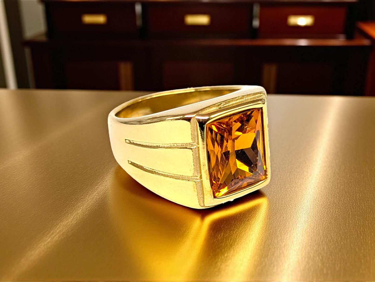 Gold-Tone Ring with Amber Gemstone