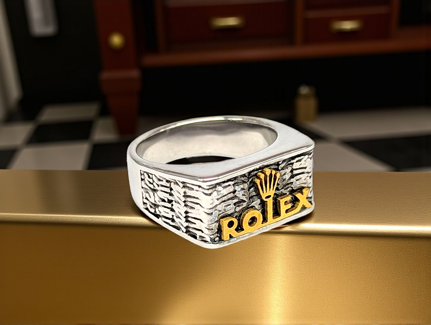 Signature Prestige: Silver Ring with Gold Crown Emblem
