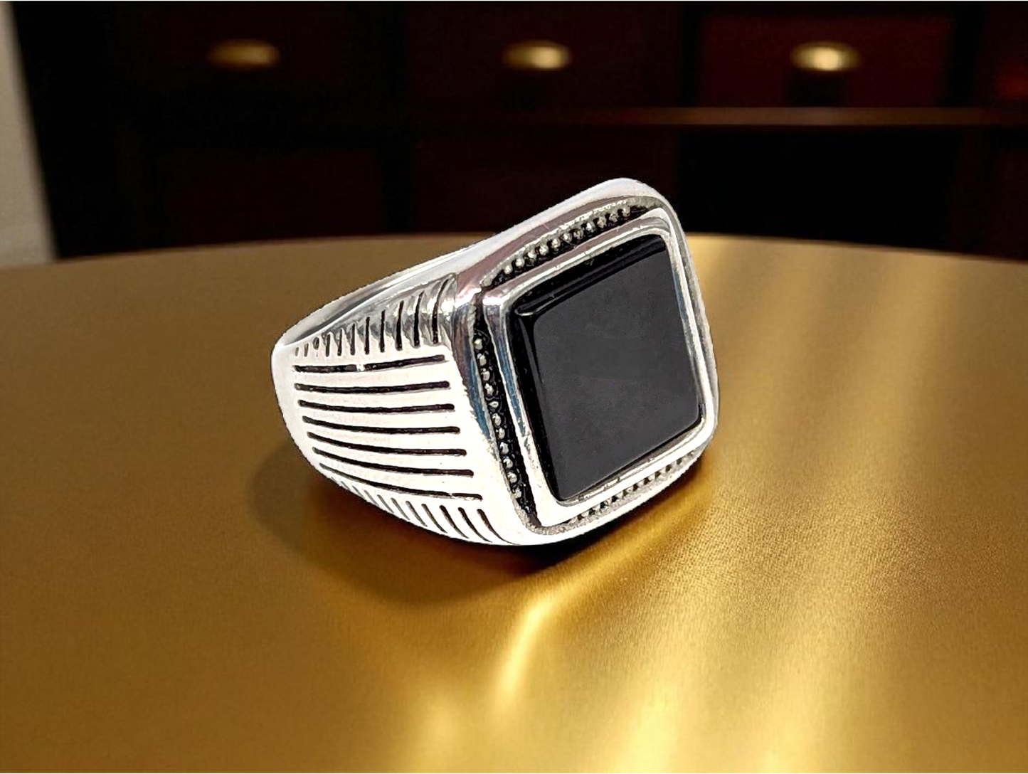 Midnight Valor: Silver Ring with Black Stone