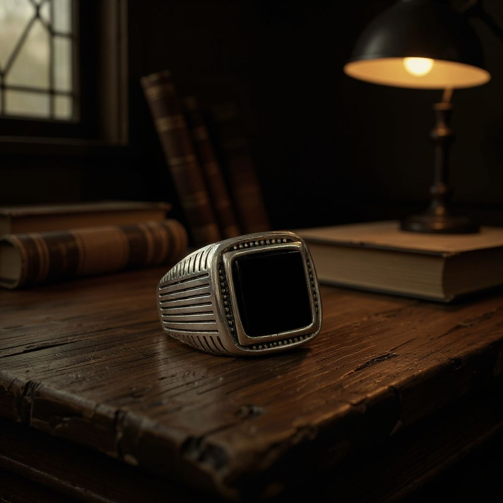 Midnight Valor: Silver Ring with Black Stone