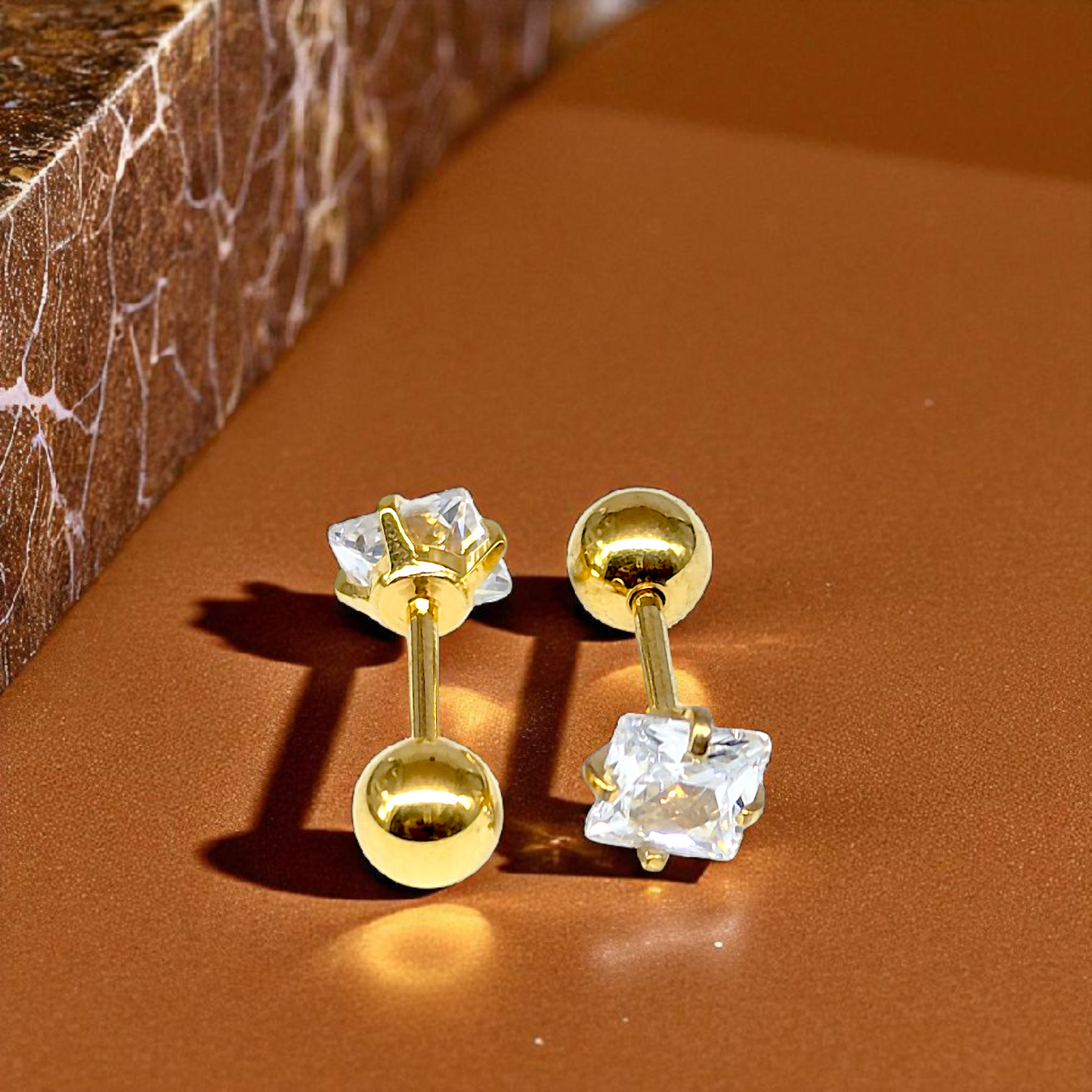 Men’s Gold-Tone Stud Earrings – 4mm Stone
