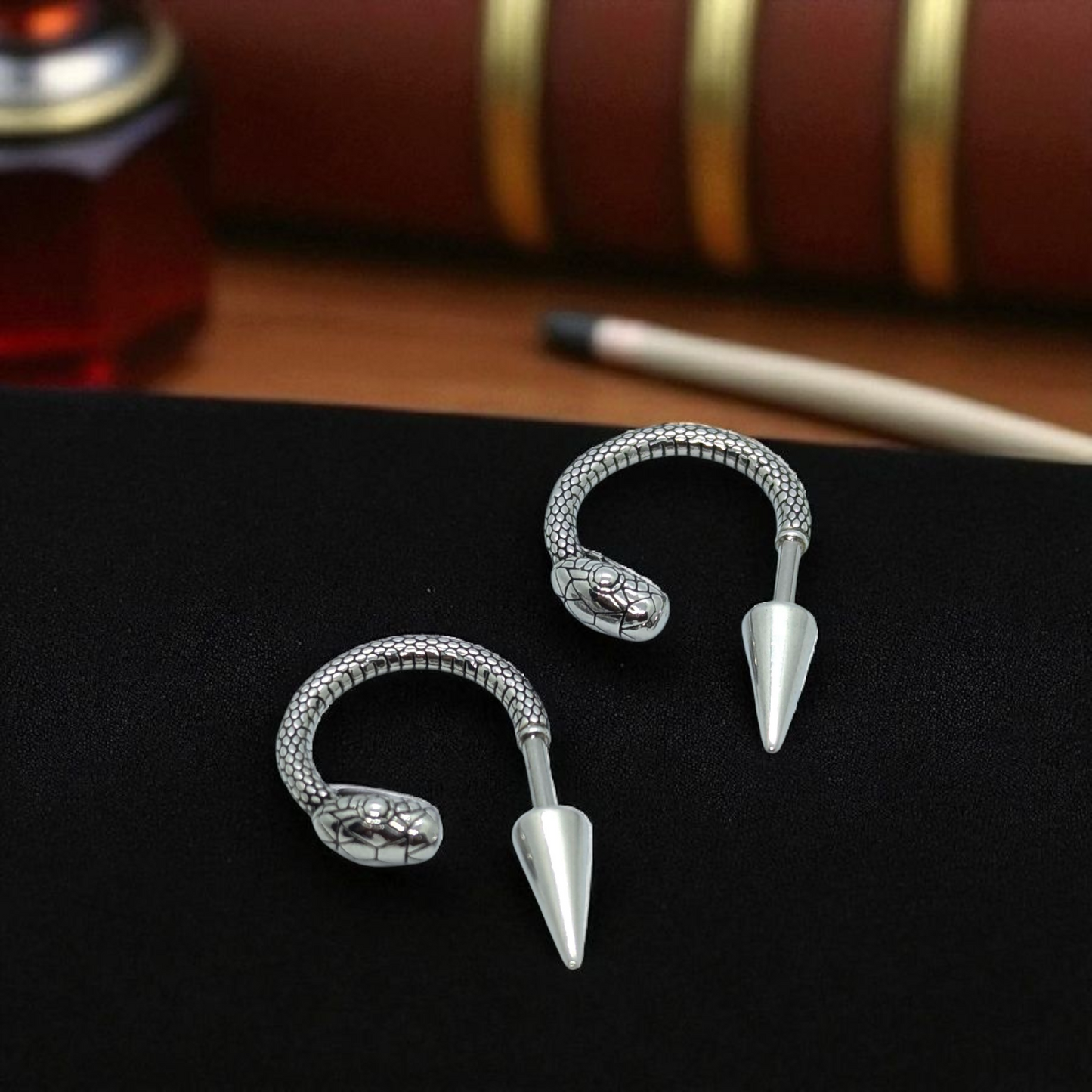 Gothic Snake Stud Earrings for Men – Oxidized Power with Venomous Style