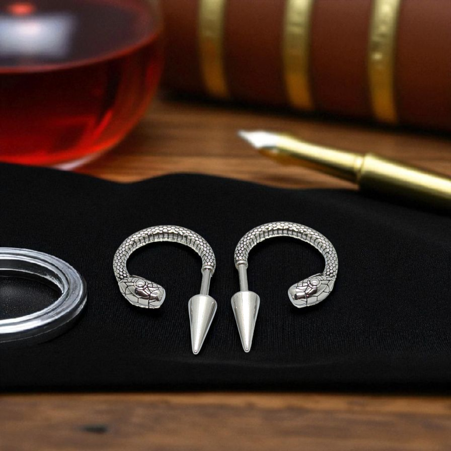 Gothic Snake Stud Earrings for Men – Oxidized Power with Venomous Style