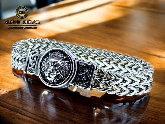 Lion Silver Oxidized Bracelet with Magnetic lock - 23cm