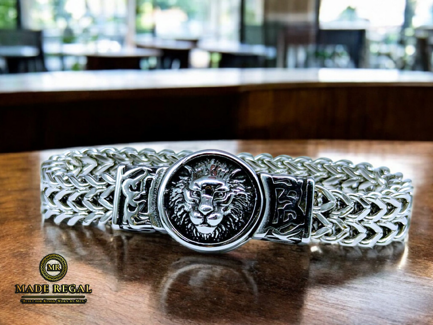 Lion Silver Oxidized Bracelet with Magnetic lock - 23cm