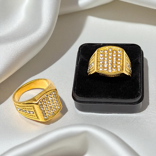 Regal Crown Ring – Gold Finish with Sparkling Stones