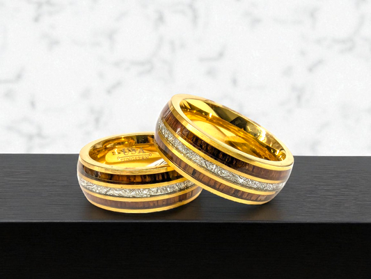 Triple-Tone Wood Inlay Tungsten Ring