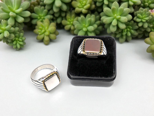 Silver &amp; Gold-Edge Square Signet Ring