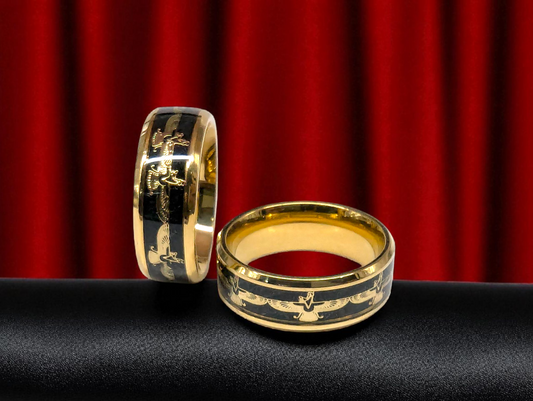 Golden Black Engraved Tungsten Ring