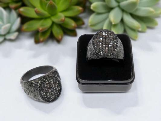 Black Crystal Swirl Statement Ring