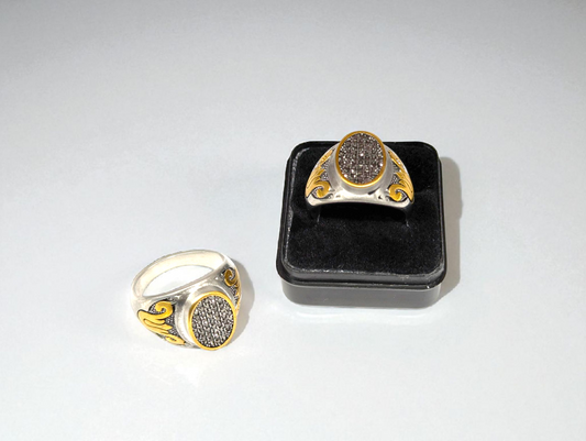Silver & Gold Snake Accent Crystal Ring