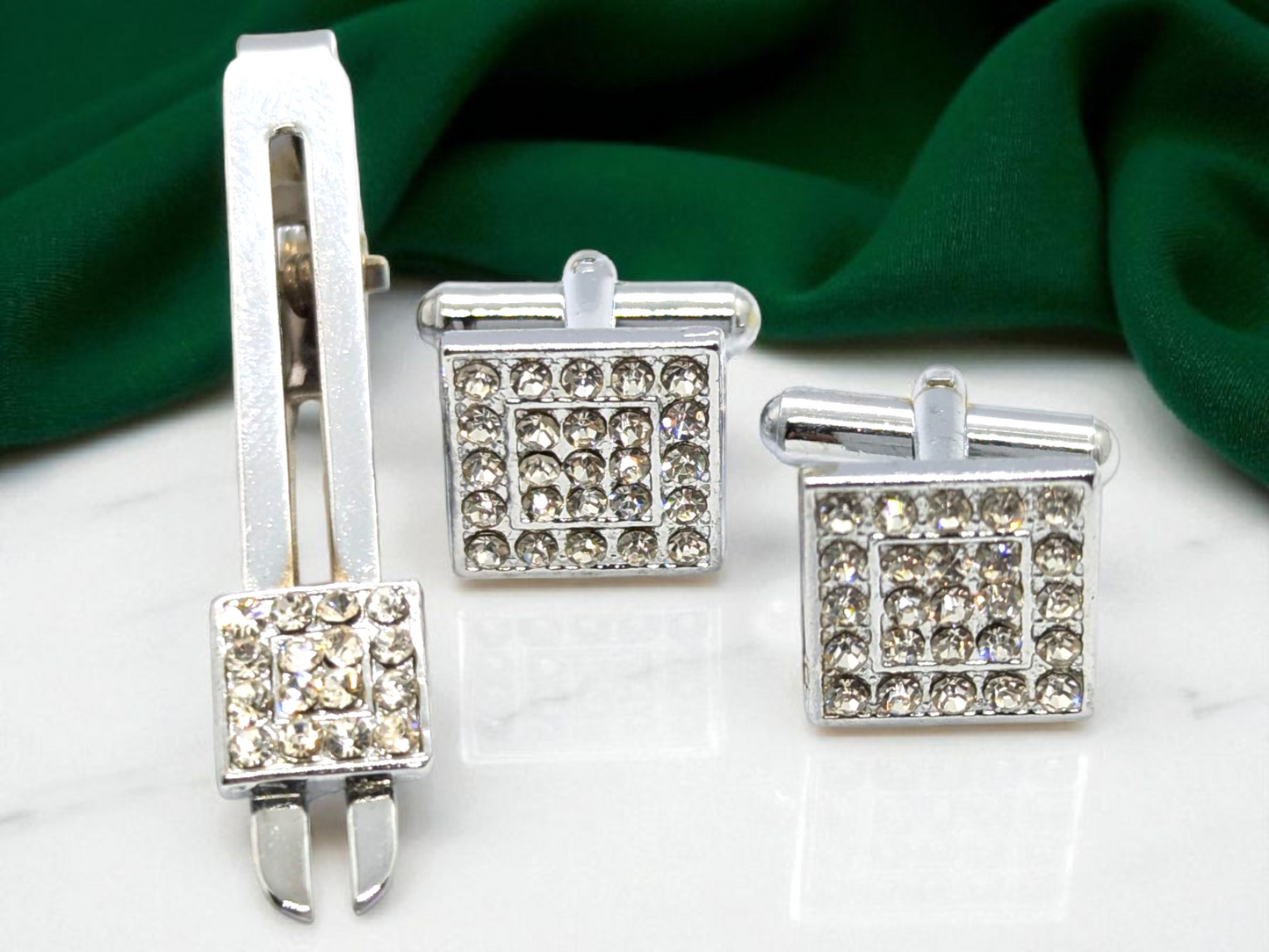 Square stone Cufflink & Tiepin Set
