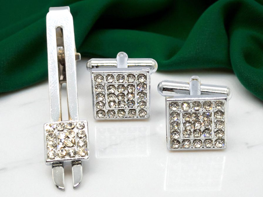 Square stone Cufflink & Tiepin Set