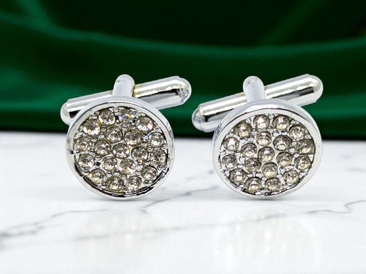 Silver stone round Cufflink & Tiepin Set