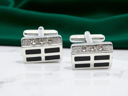 Silver check round Cufflink & Tiepin Set