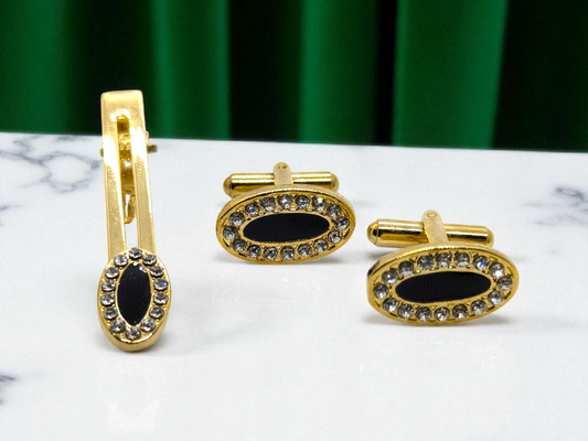 royal Black round Cufflink & Tiepin Set