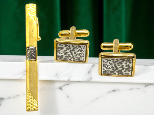 Gold cheetah print Cufflink & Tiepin Set
