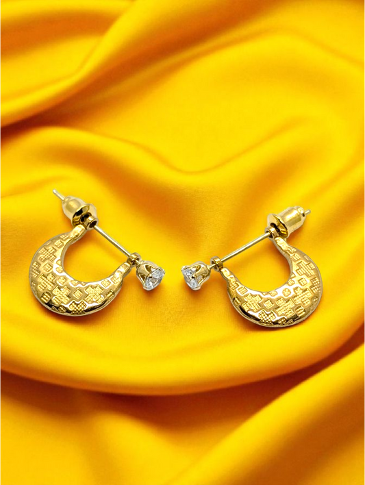 Men’s Gold-Toned Hoop Earrings with Clear Stone Accent