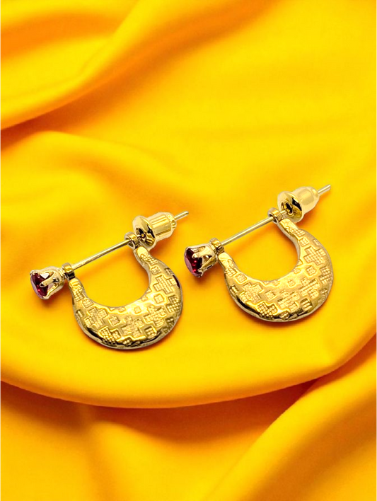 Men’s Gold-Toned Hoop Earrings with Red Stone Accent