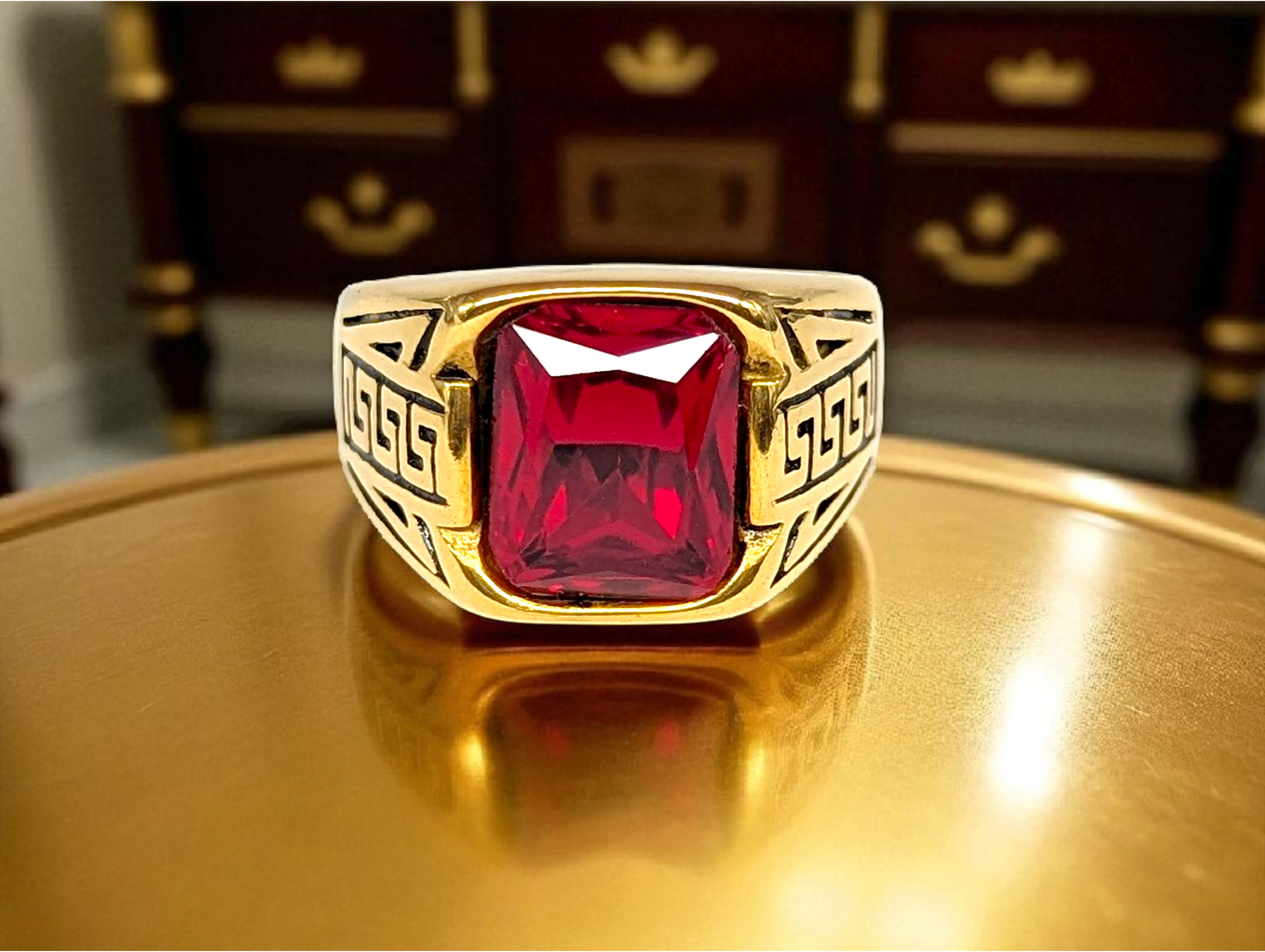 Gold-Tone Ring with Ruby Red Stone