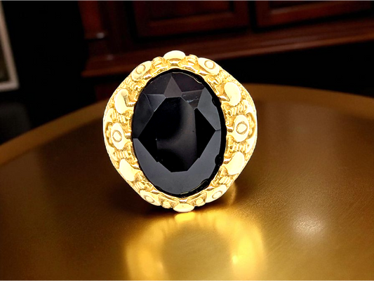 Obsidian Majesty: Gold Ring with Black Gemstone