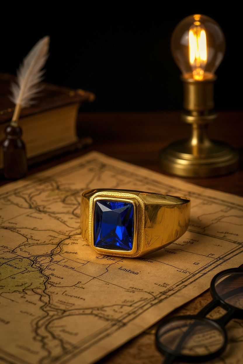 Sapphire Bold: Gold Ring with Blue Gemstone