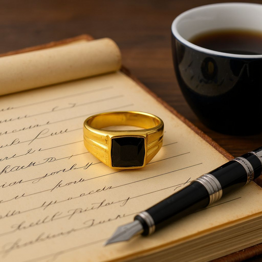 Obsidian Luxe: Gold Ring with Black Gemstone