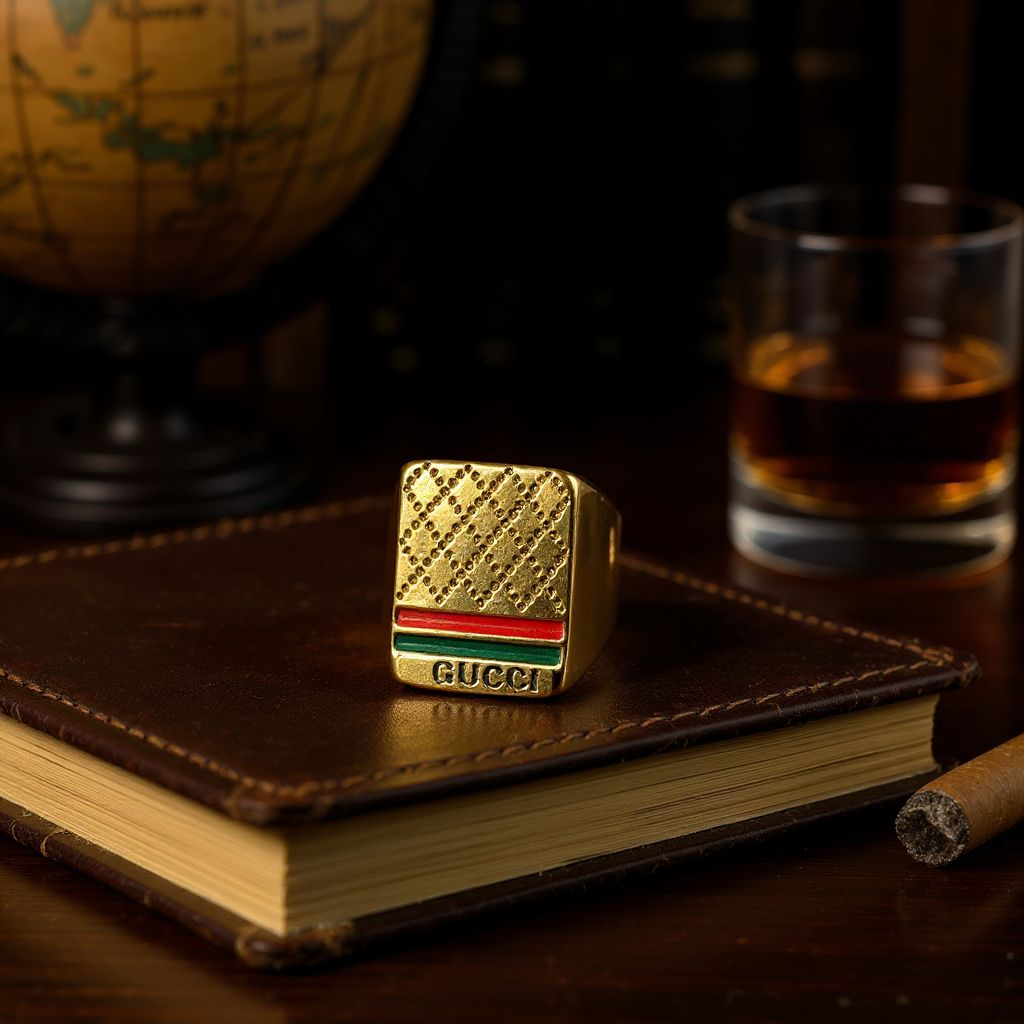 Urban Luxe: Designer-Inspired Ring with Textured Face & Tricolor Accent